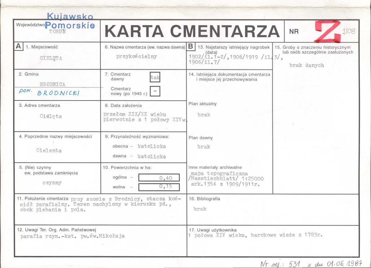 KC - Karta cmentarza, skan nr 1