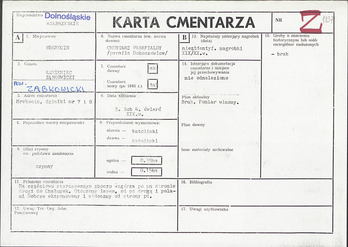 KC - Karta cmentarza, skan nr 1