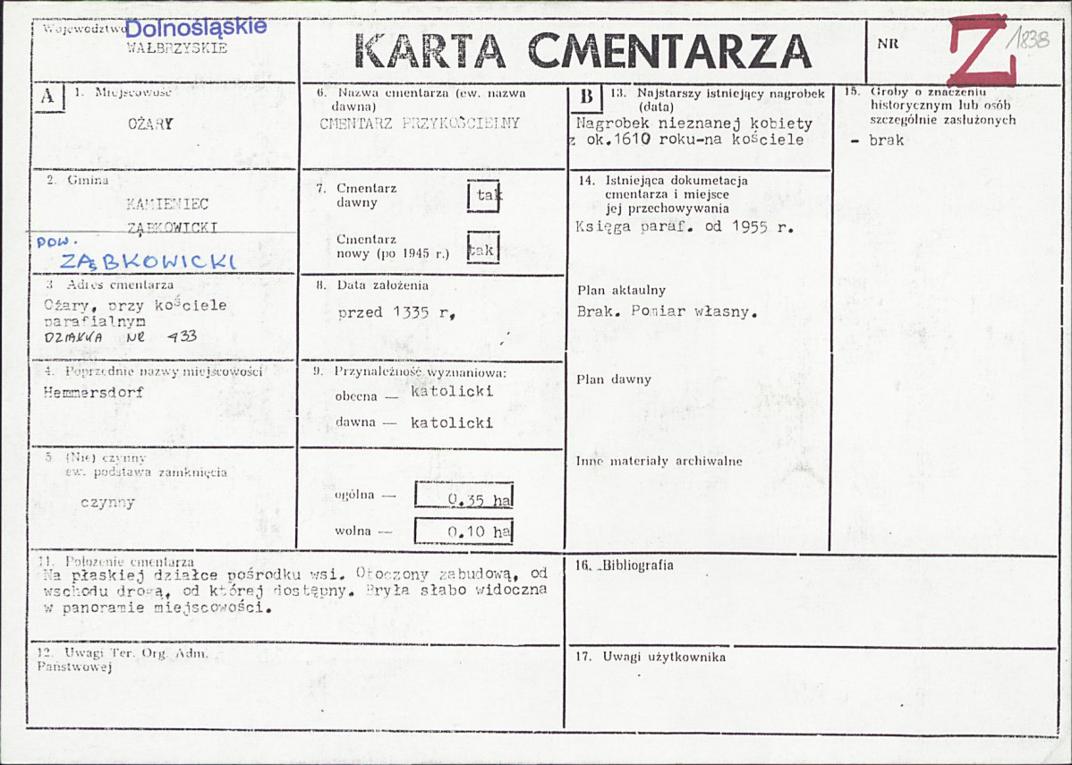 KC - Karta cmentarza, skan nr 1