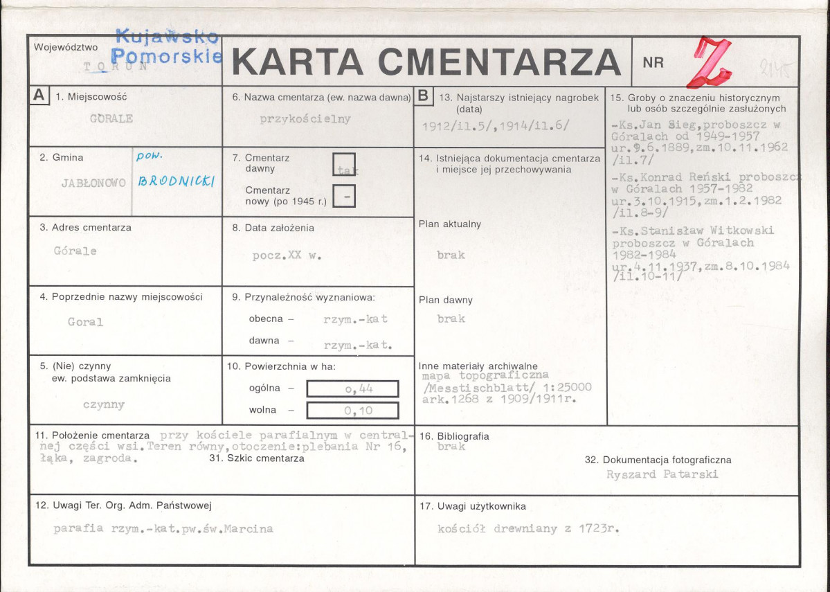 KC - Karta cmentarza, skan nr 1