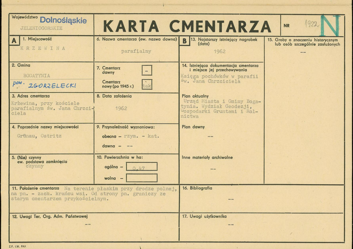 KC - Karta cmentarza, skan nr 1