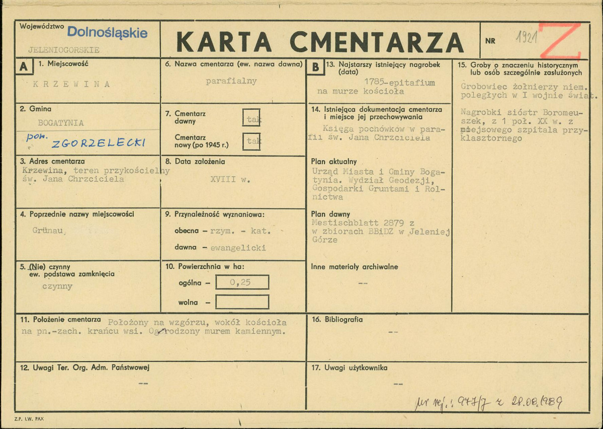 KC - Karta cmentarza, skan nr 1