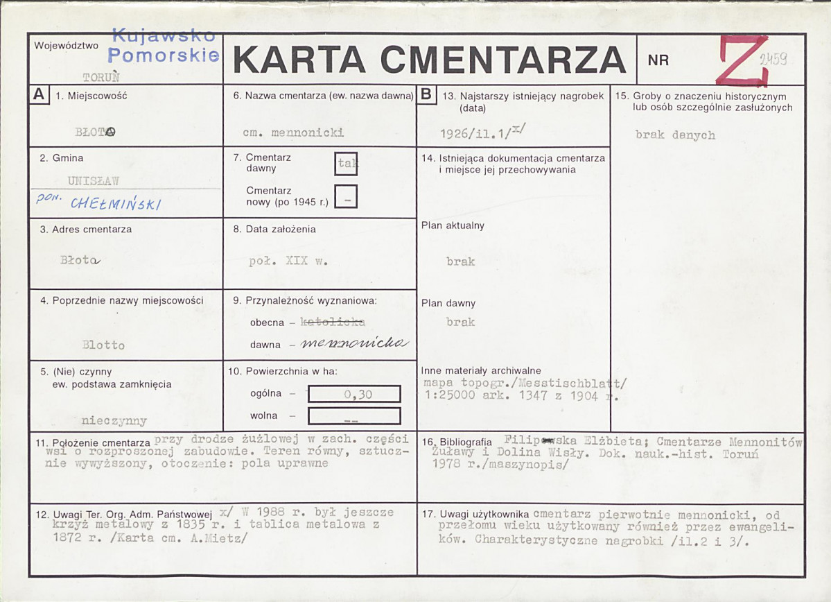 KC - Karta cmentarza, skan nr 1