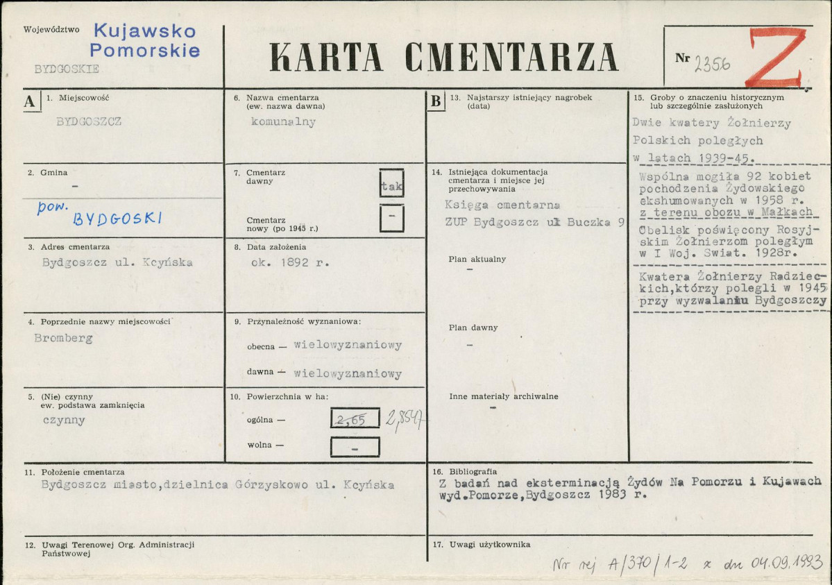 KC - Karta cmentarza, skan nr 1