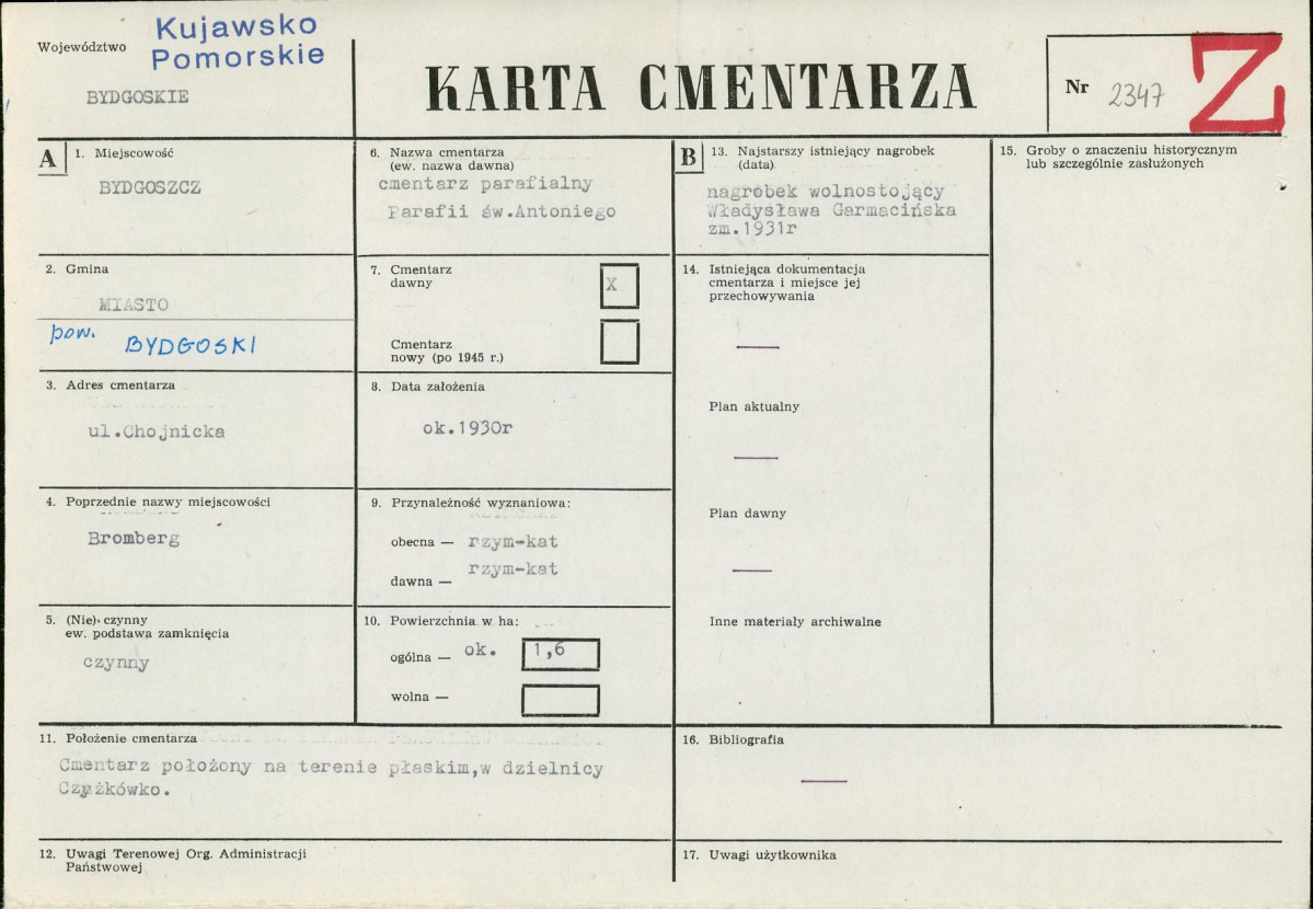 KC - Karta cmentarza, skan nr 1