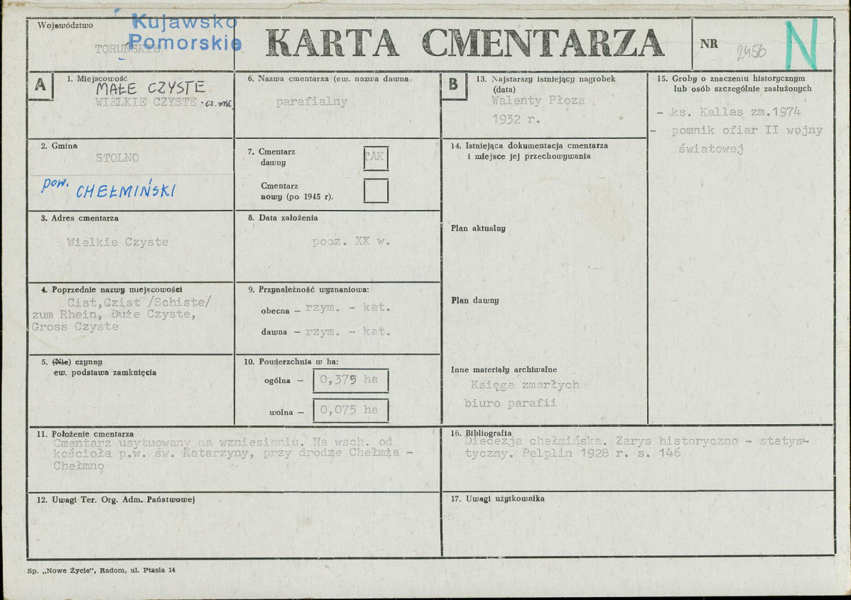 KC - Karta cmentarza, skan nr 1