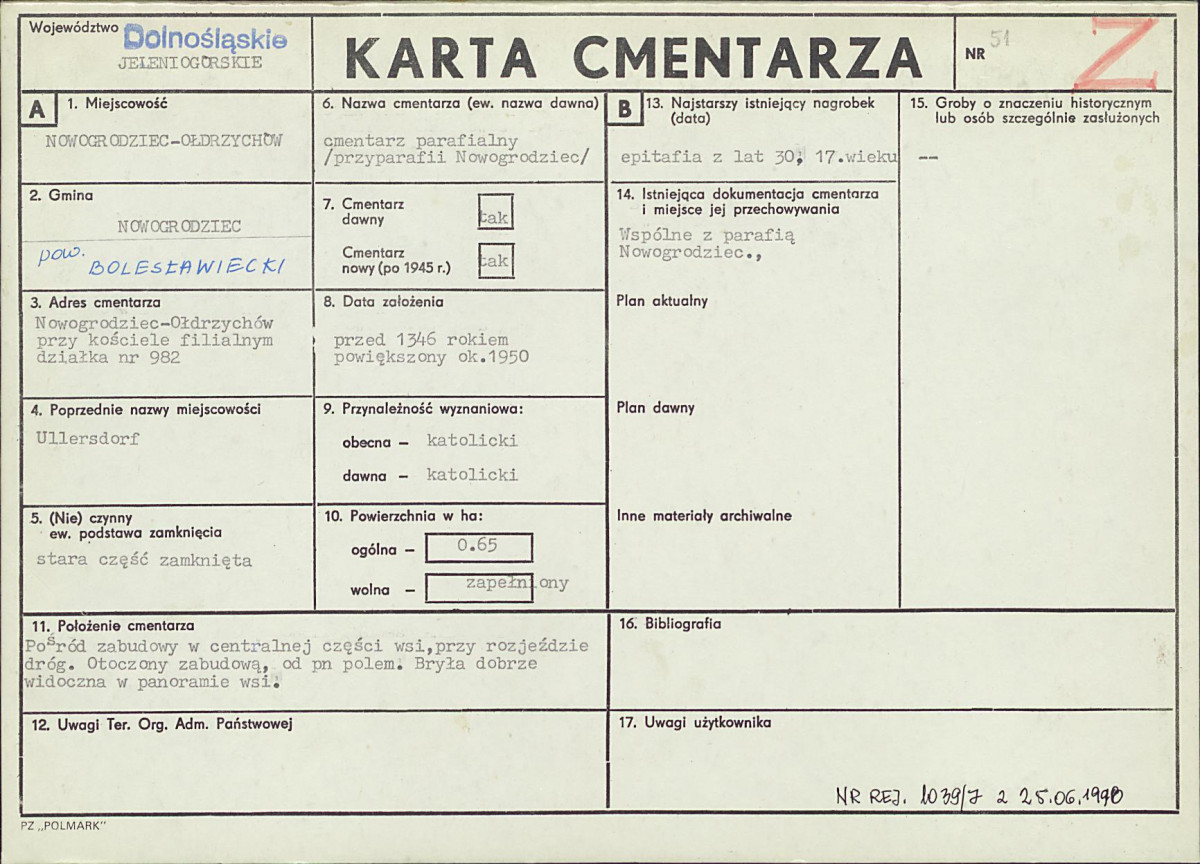 KC - Karta cmentarza, skan nr 1