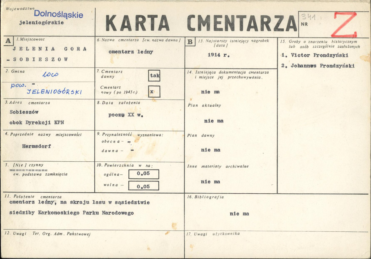 KC - Karta cmentarza, skan nr 1
