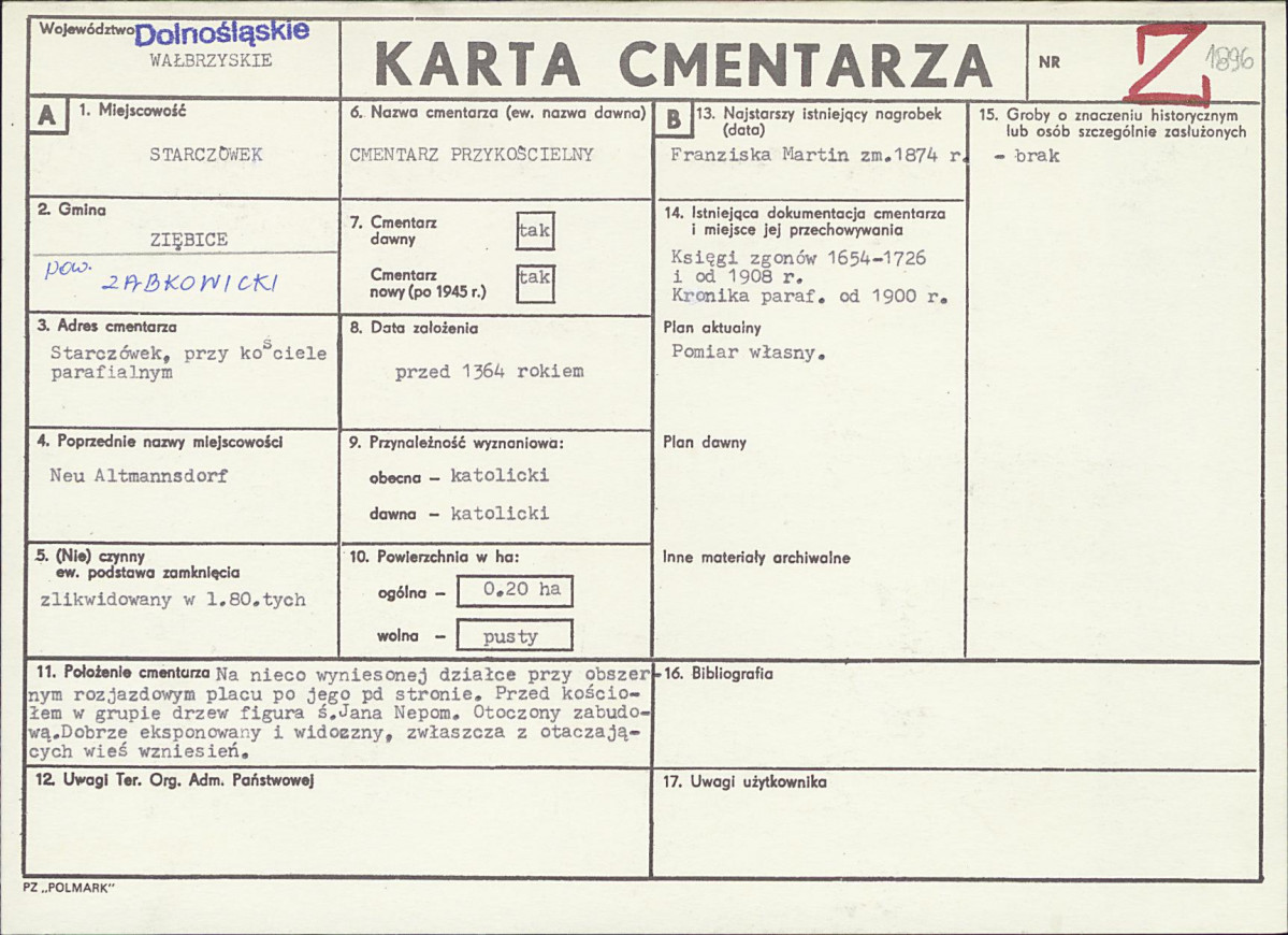 KC - Karta cmentarza, skan nr 1