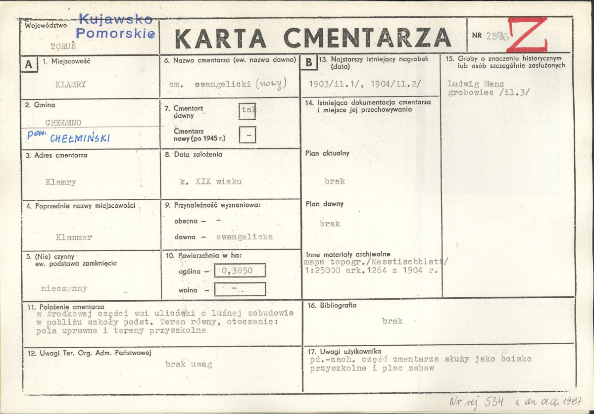 KC - Karta cmentarza, skan nr 1