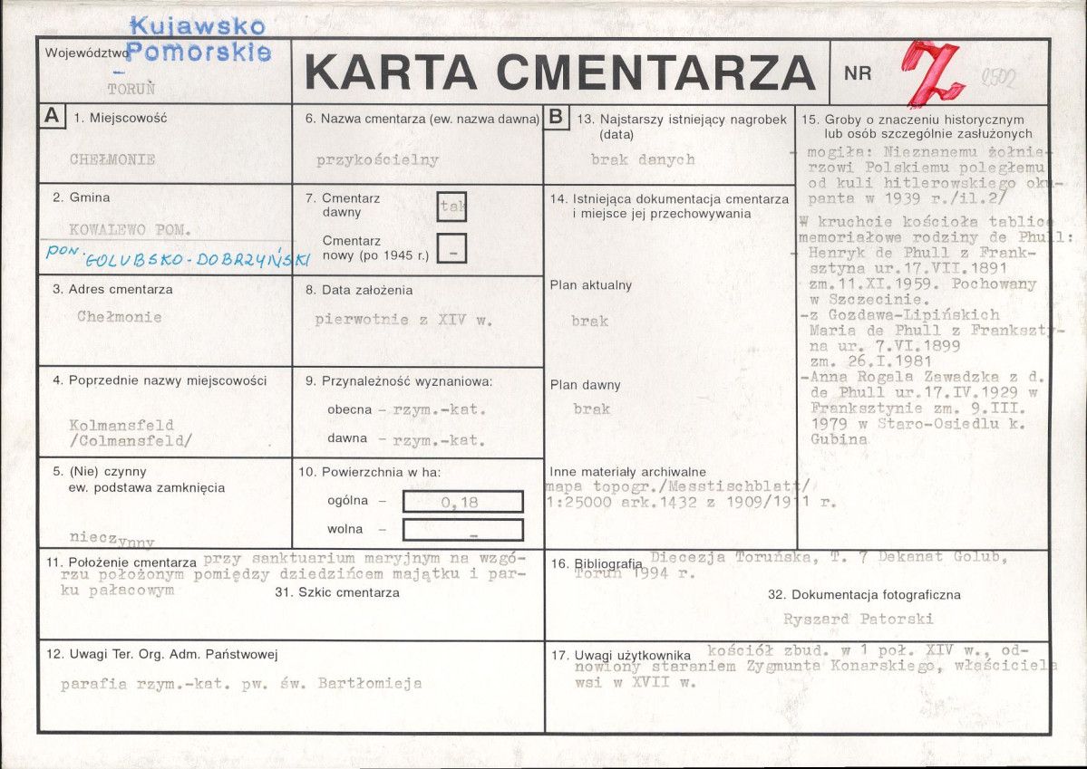 KC - Karta cmentarza, skan nr 1