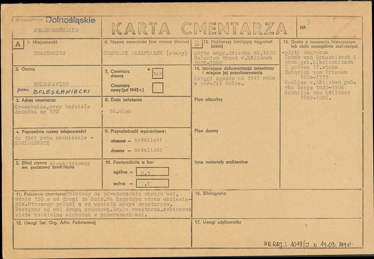 KC - Karta cmentarza, skan nr 1
