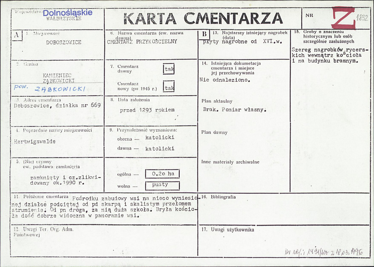 KC - Karta cmentarza, skan nr 1