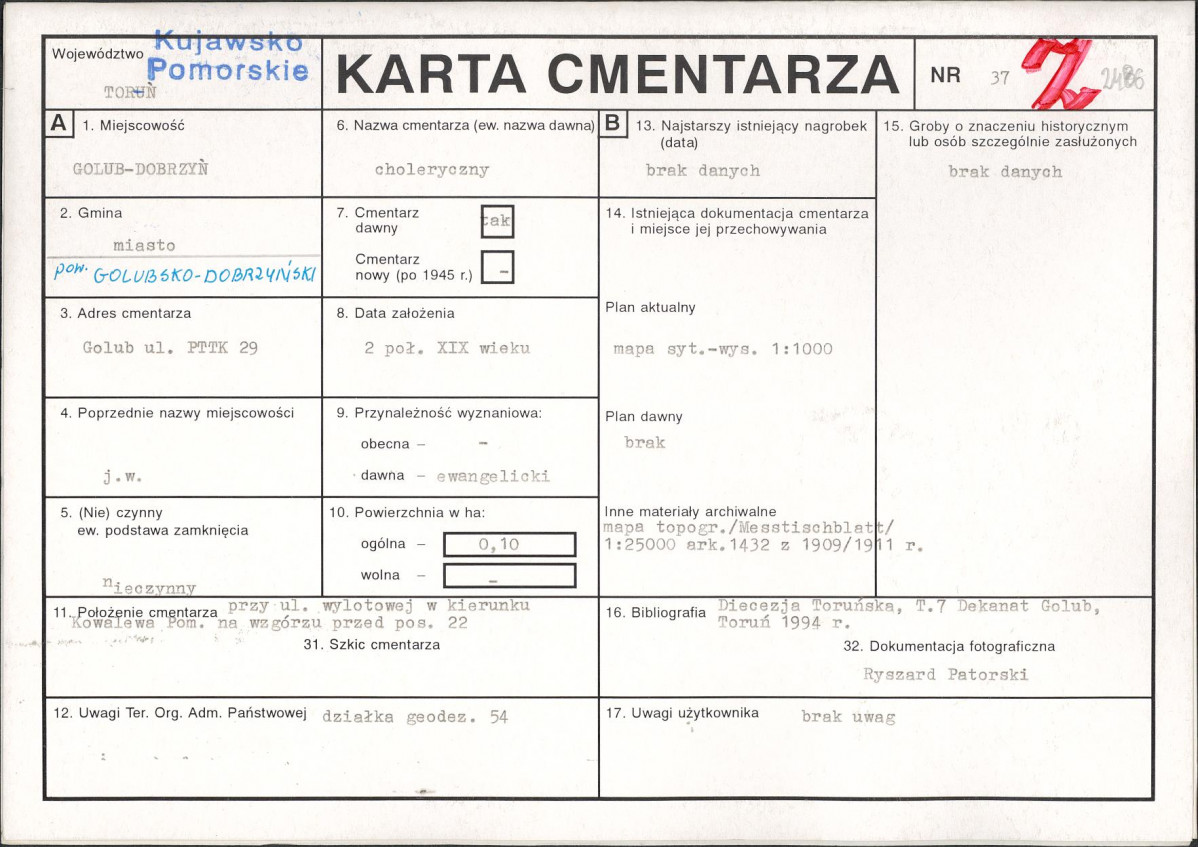 KC - Karta cmentarza, skan nr 1