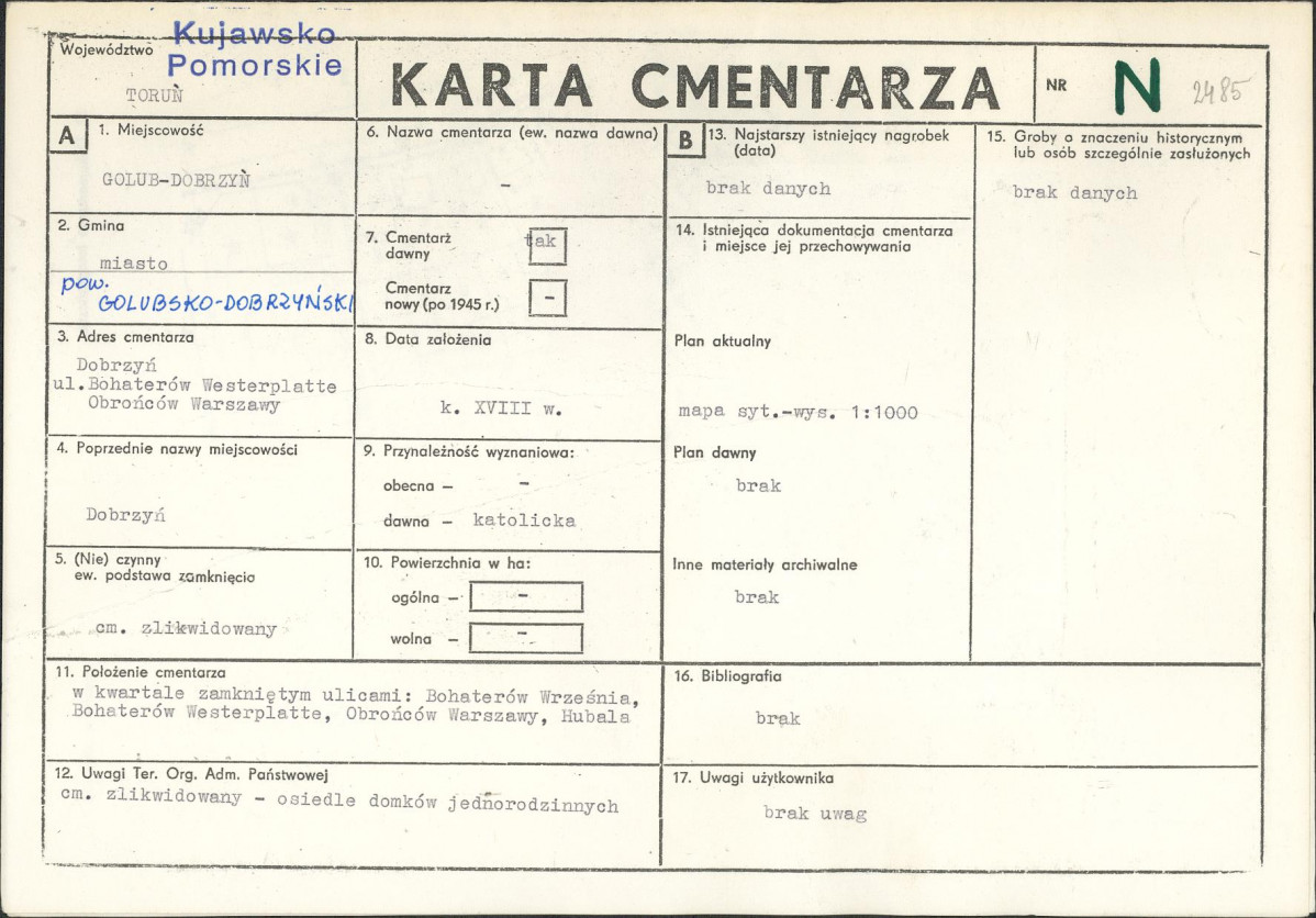KC - Karta cmentarza, skan nr 1