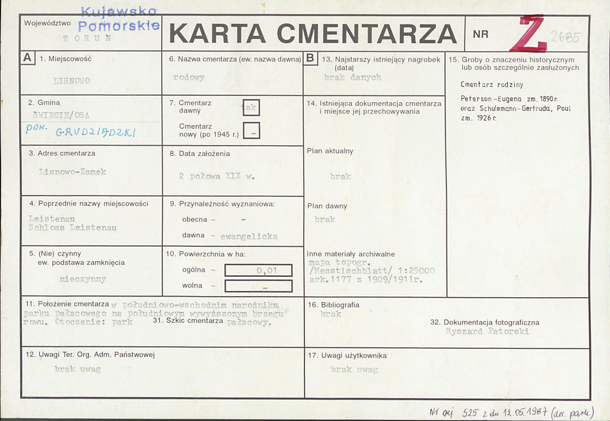 KC - Karta cmentarza, skan nr 1