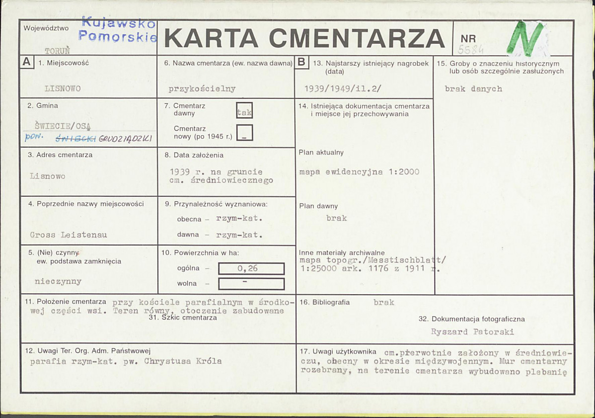 KC - Karta cmentarza, skan nr 1