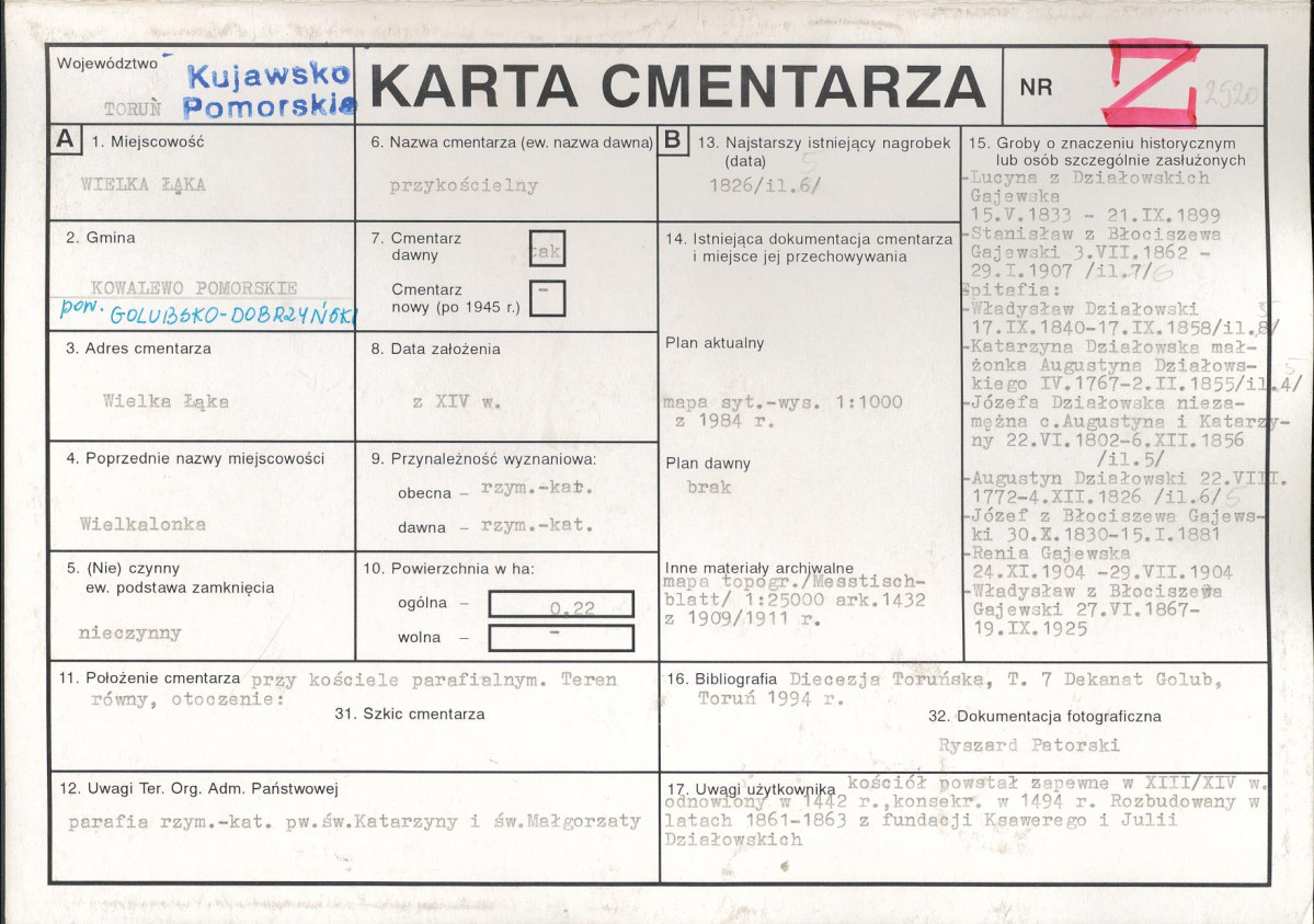 KC - Karta cmentarza, skan nr 1