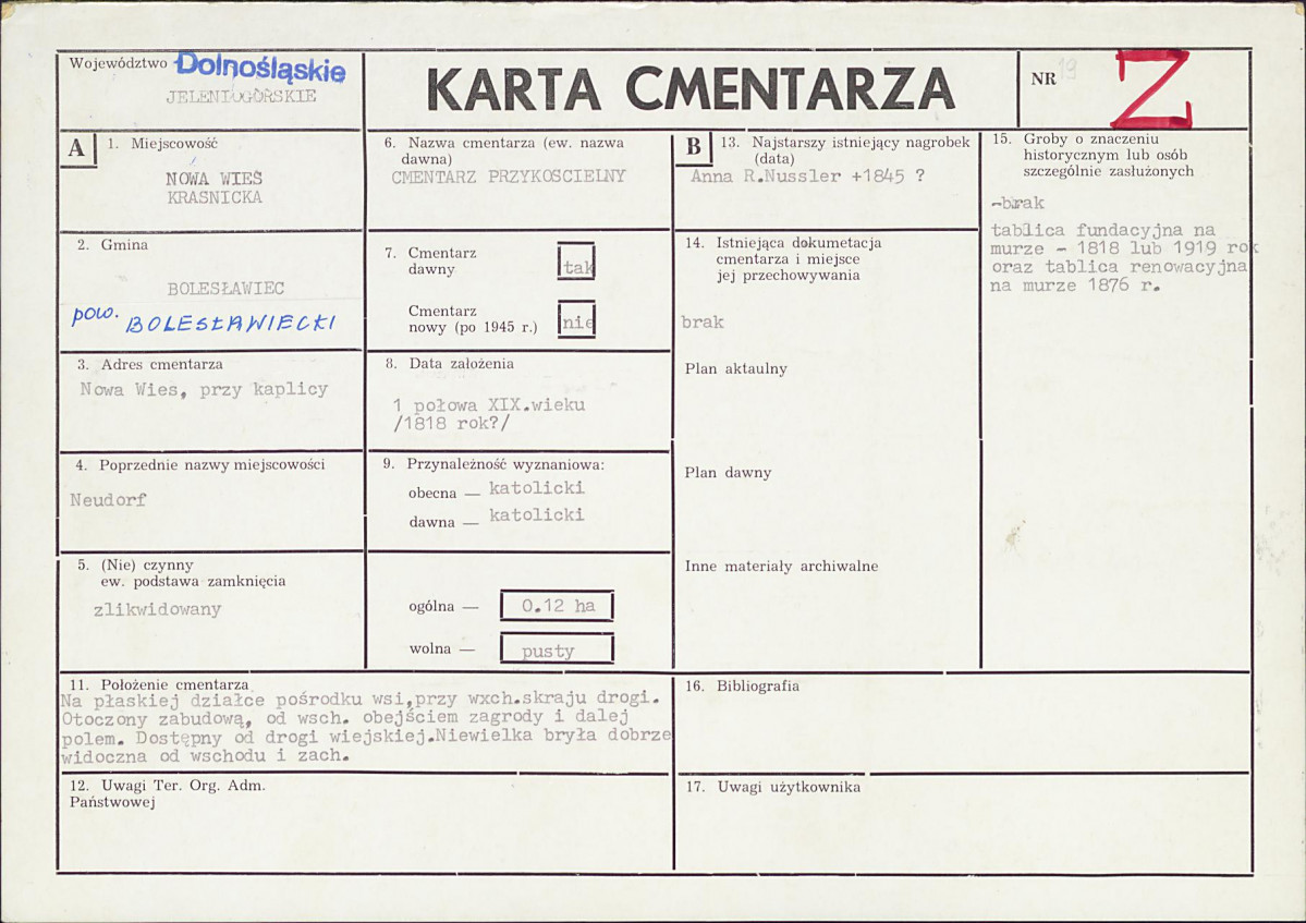 KC - Karta cmentarza, skan nr 1