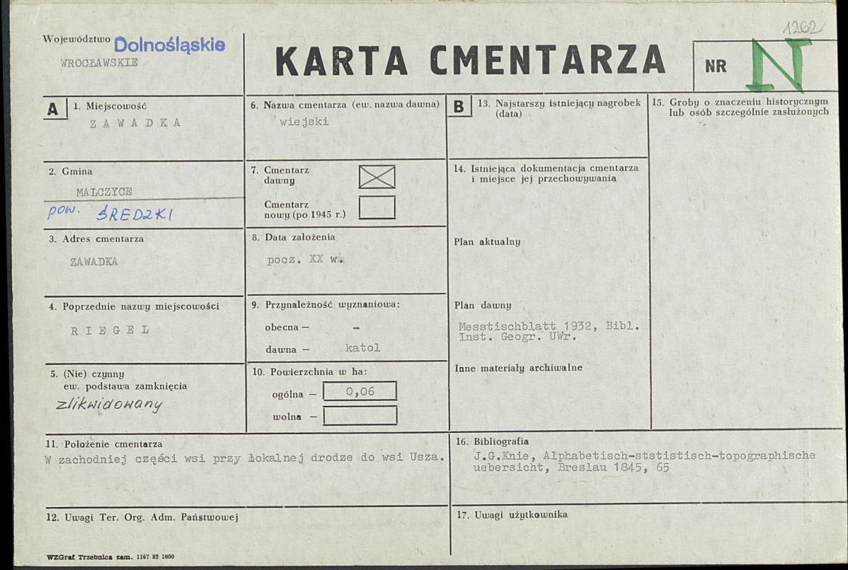 KC - Karta cmentarza, skan nr 1