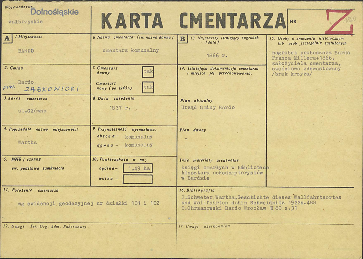 KC - Karta cmentarza, skan nr 1