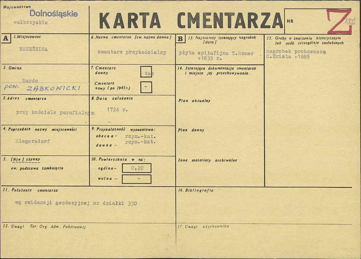 KC - Karta cmentarza, skan nr 1