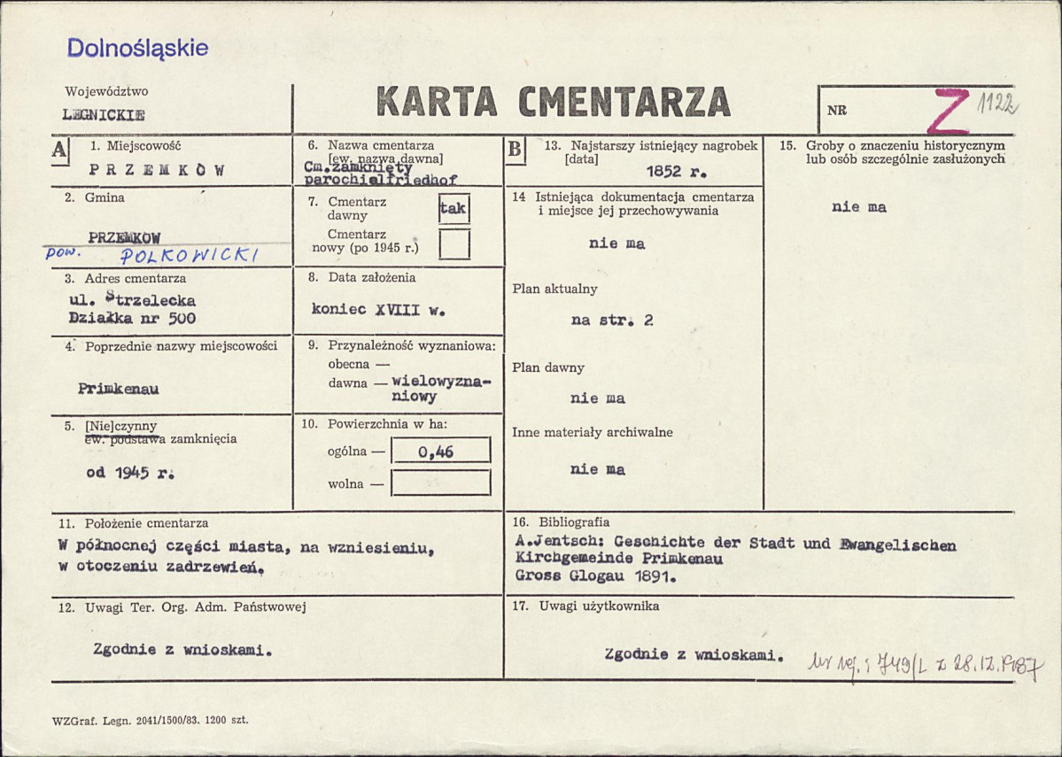 KC - Karta cmentarza, skan nr 1