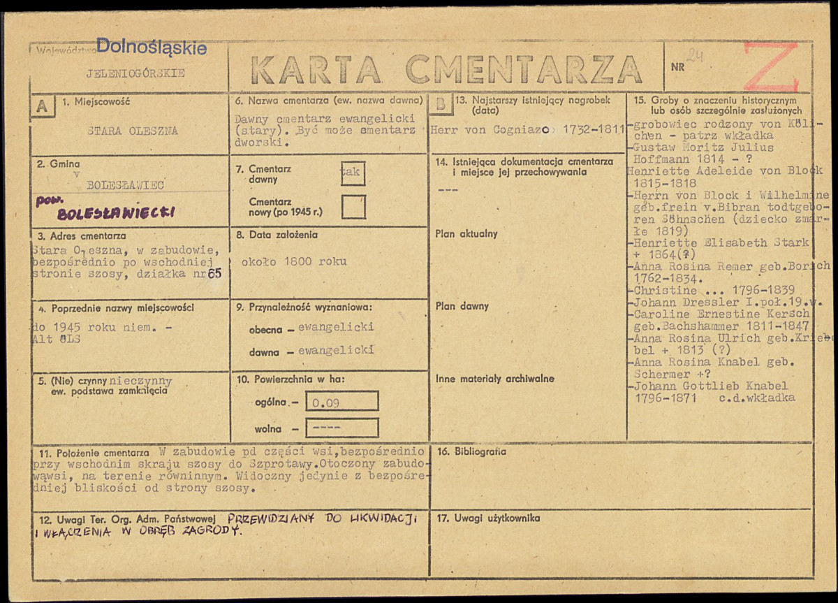 KC - Karta cmentarza, skan nr 1