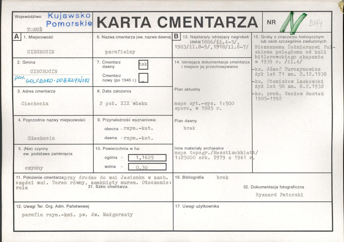 KC - Karta cmentarza, skan nr 1