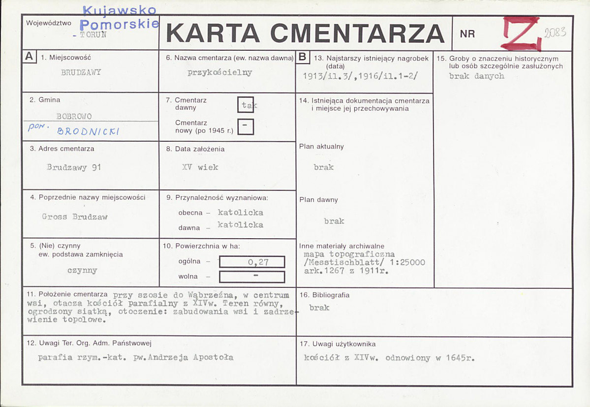 KC - Karta cmentarza, skan nr 1