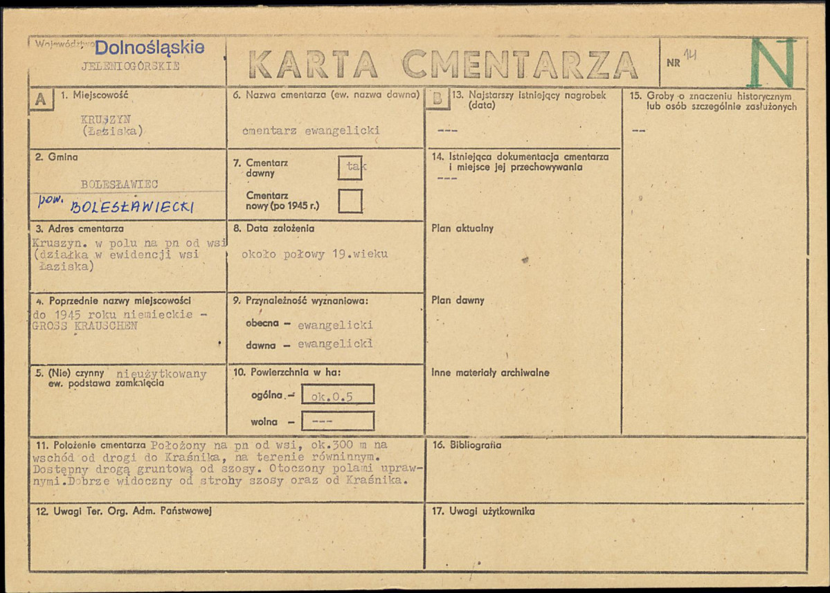 KC - Karta cmentarza, skan nr 1