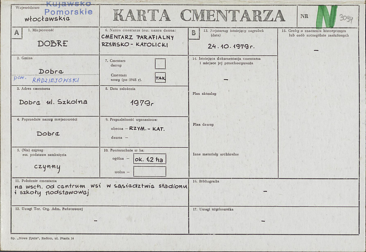 KC - Karta cmentarza, skan nr 1