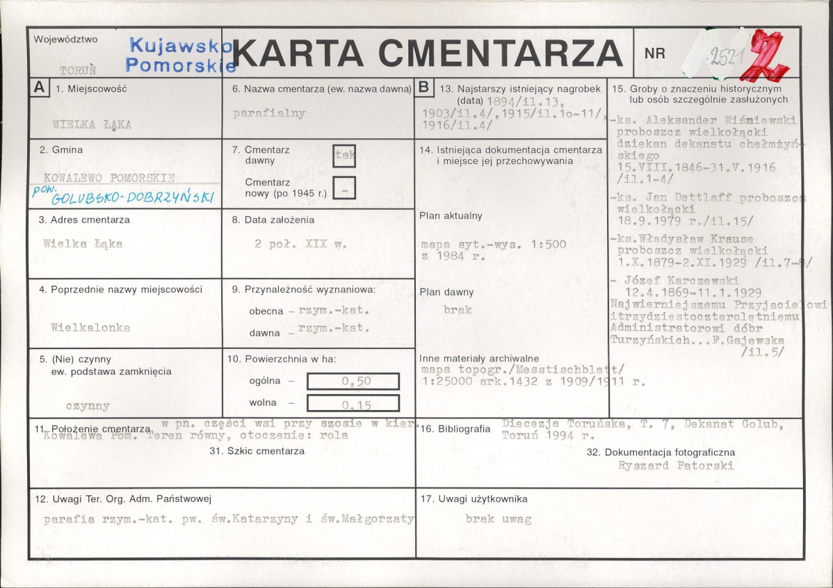KC - Karta cmentarza, skan nr 1