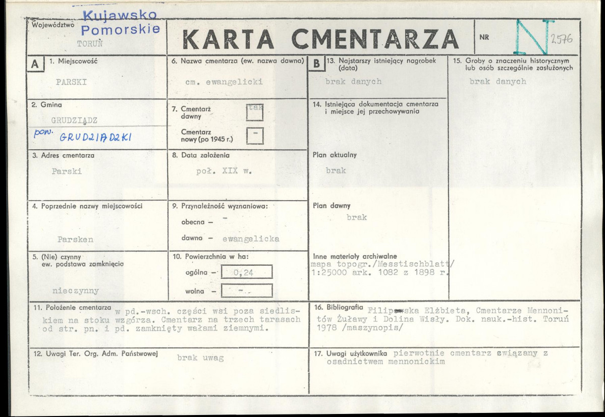 KC - Karta cmentarza, skan nr 1