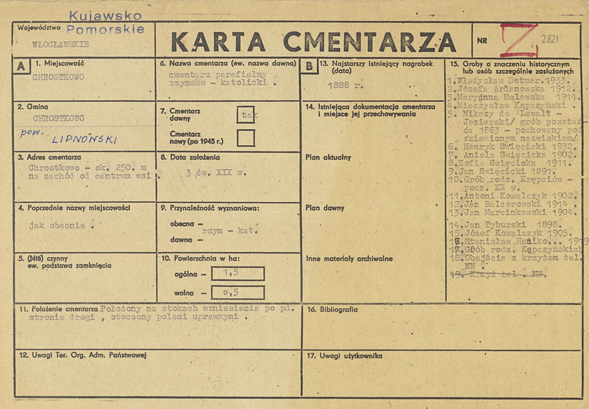 KC - Karta cmentarza, skan nr 1