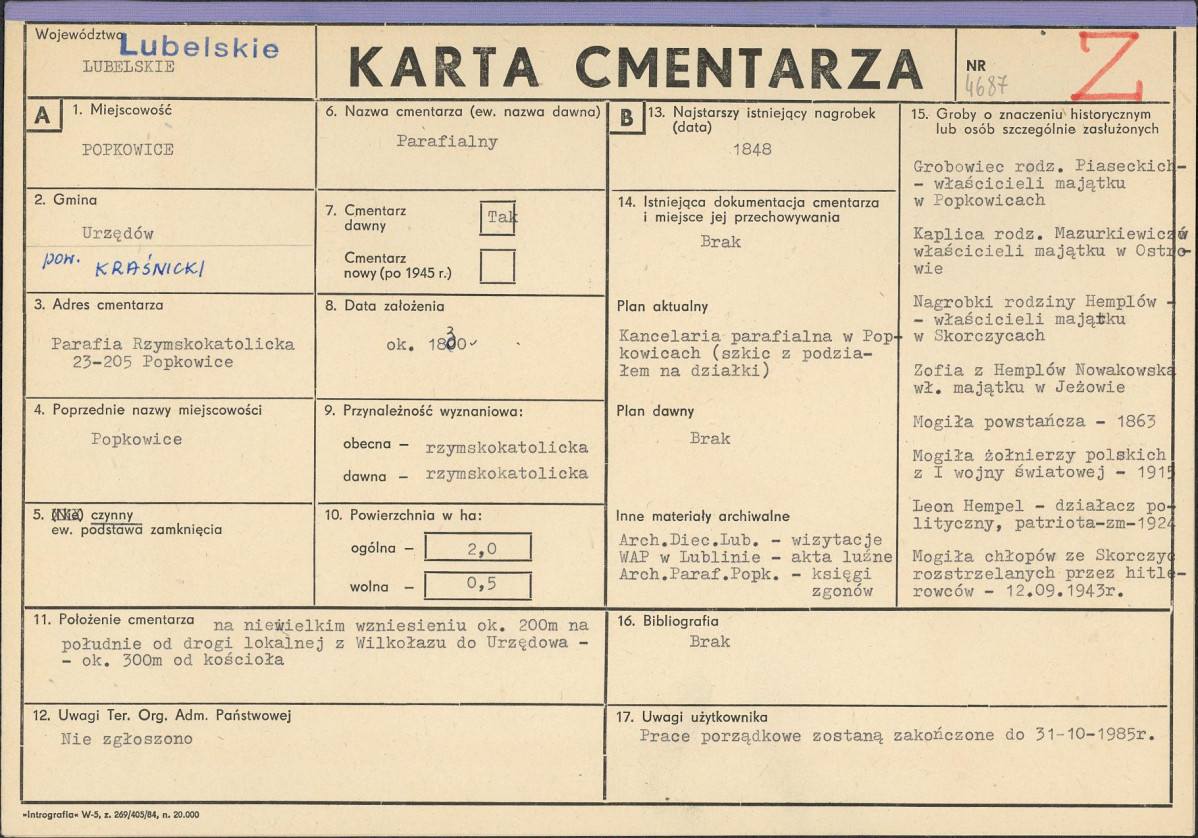 KC - Karta cmentarza, skan nr 1