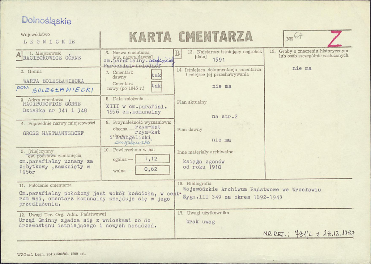 KC - Karta cmentarza, skan nr 1