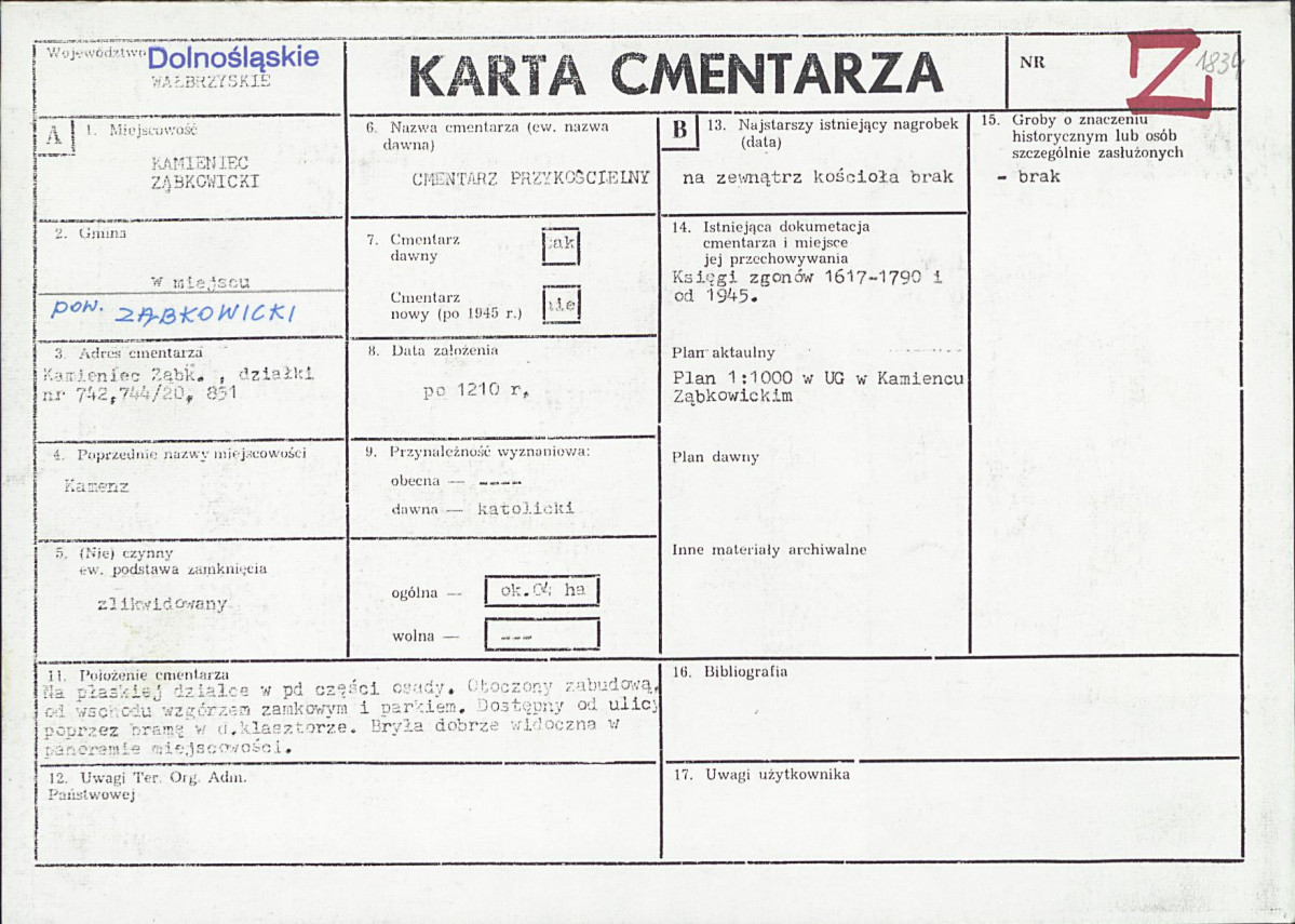 KC - Karta cmentarza, skan nr 1