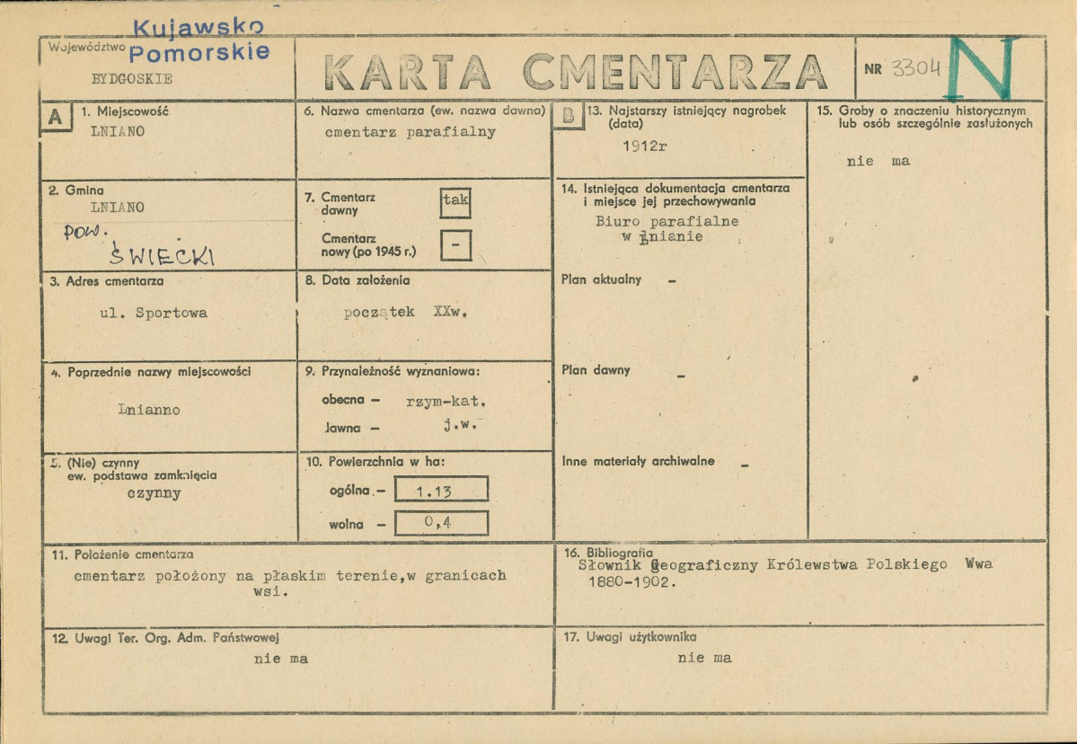 KC - Karta cmentarza, skan nr 1