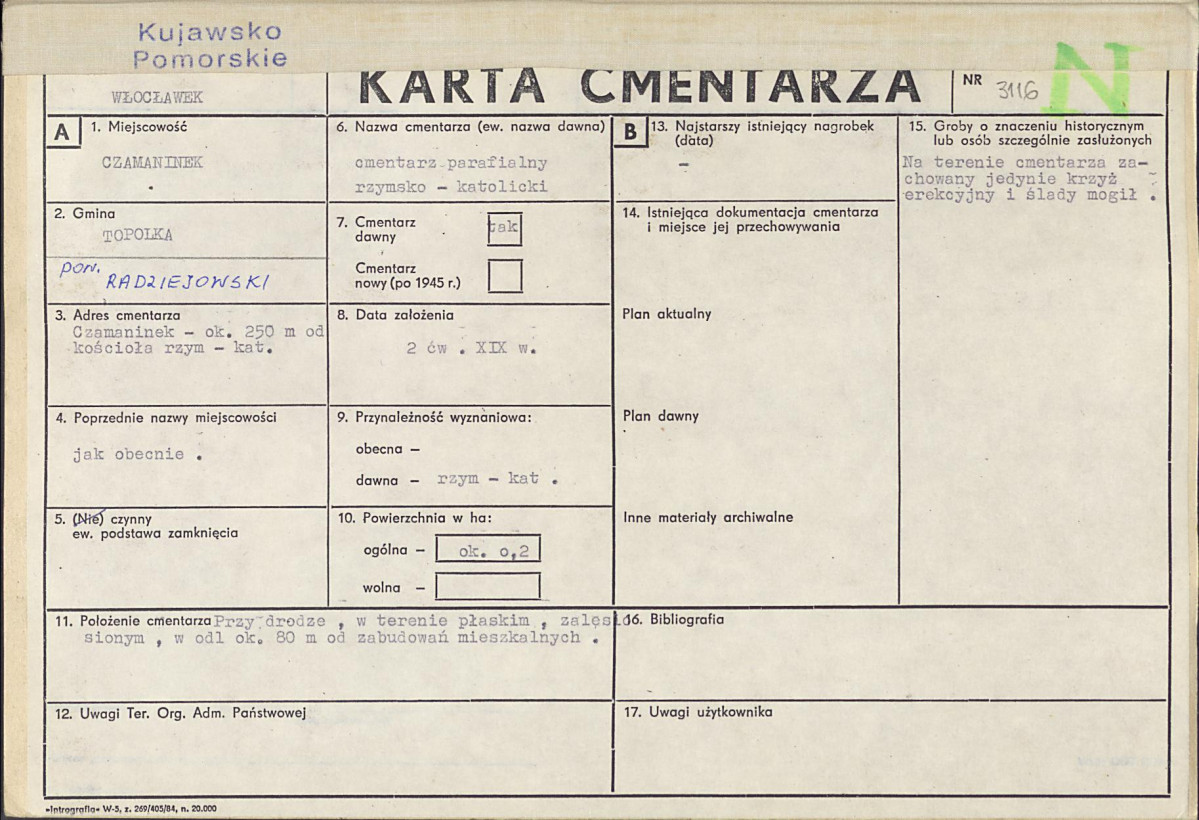 KC - Karta cmentarza, skan nr 1