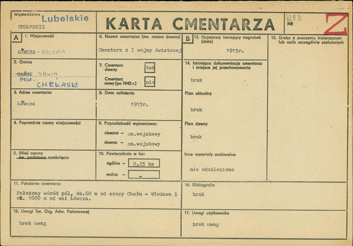 KC - Karta cmentarza, skan nr 1