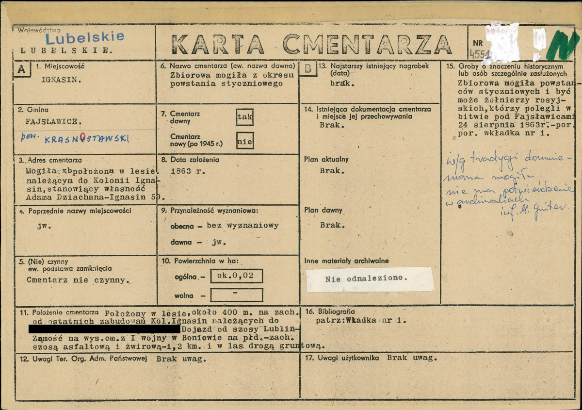 KC - Karta cmentarza, skan nr 1