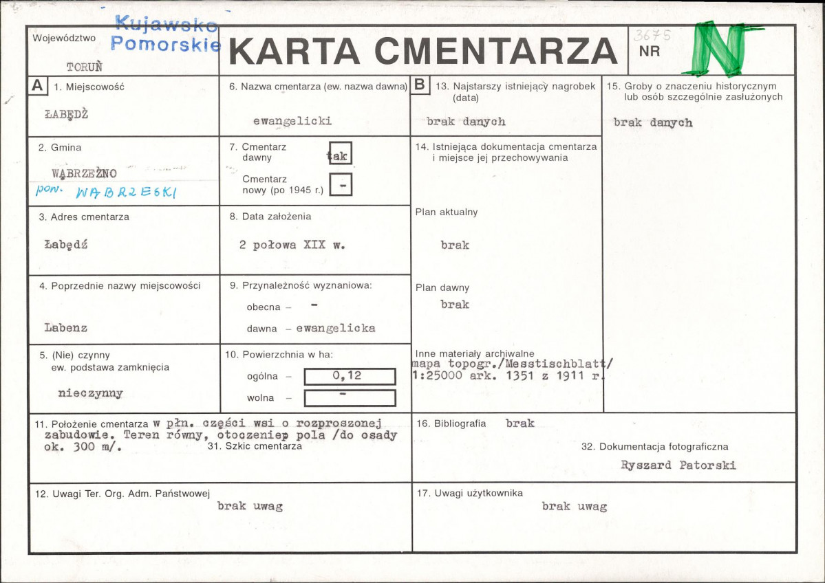KC - Karta cmentarza, skan nr 1