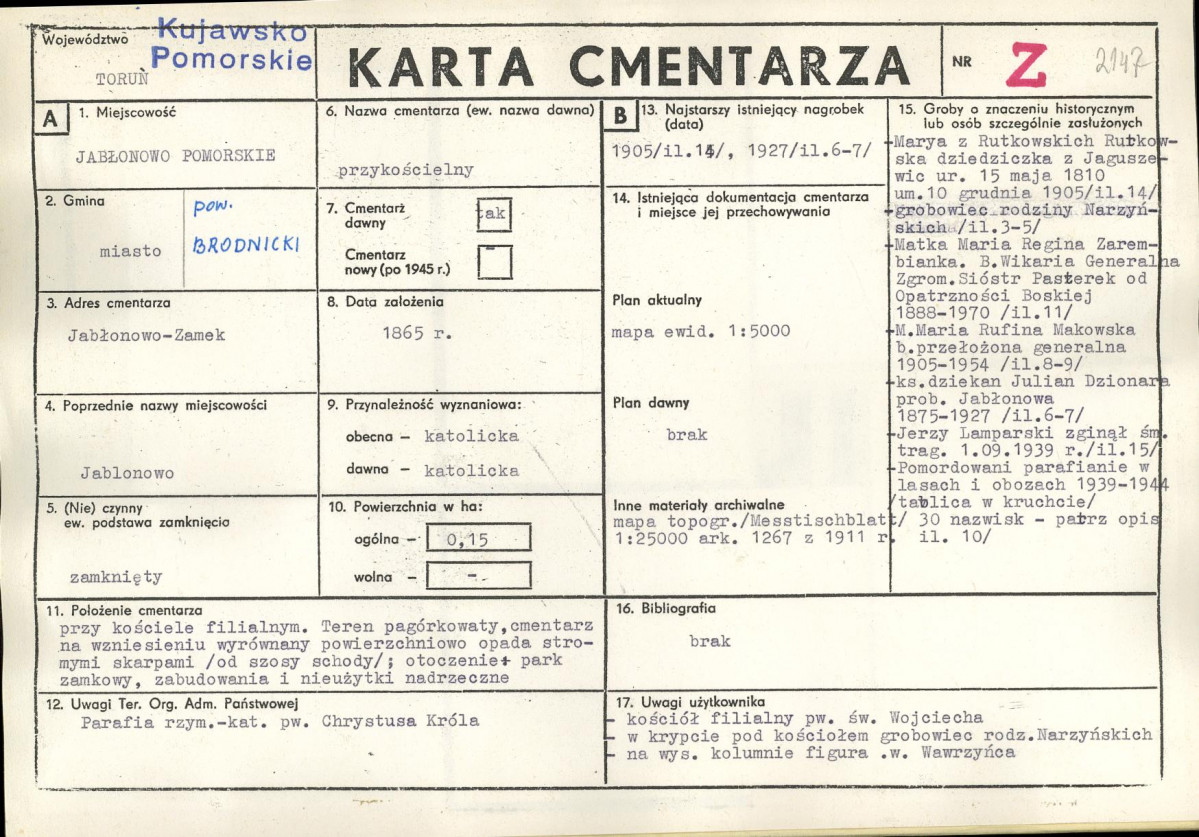 KC - Karta cmentarza, skan nr 1