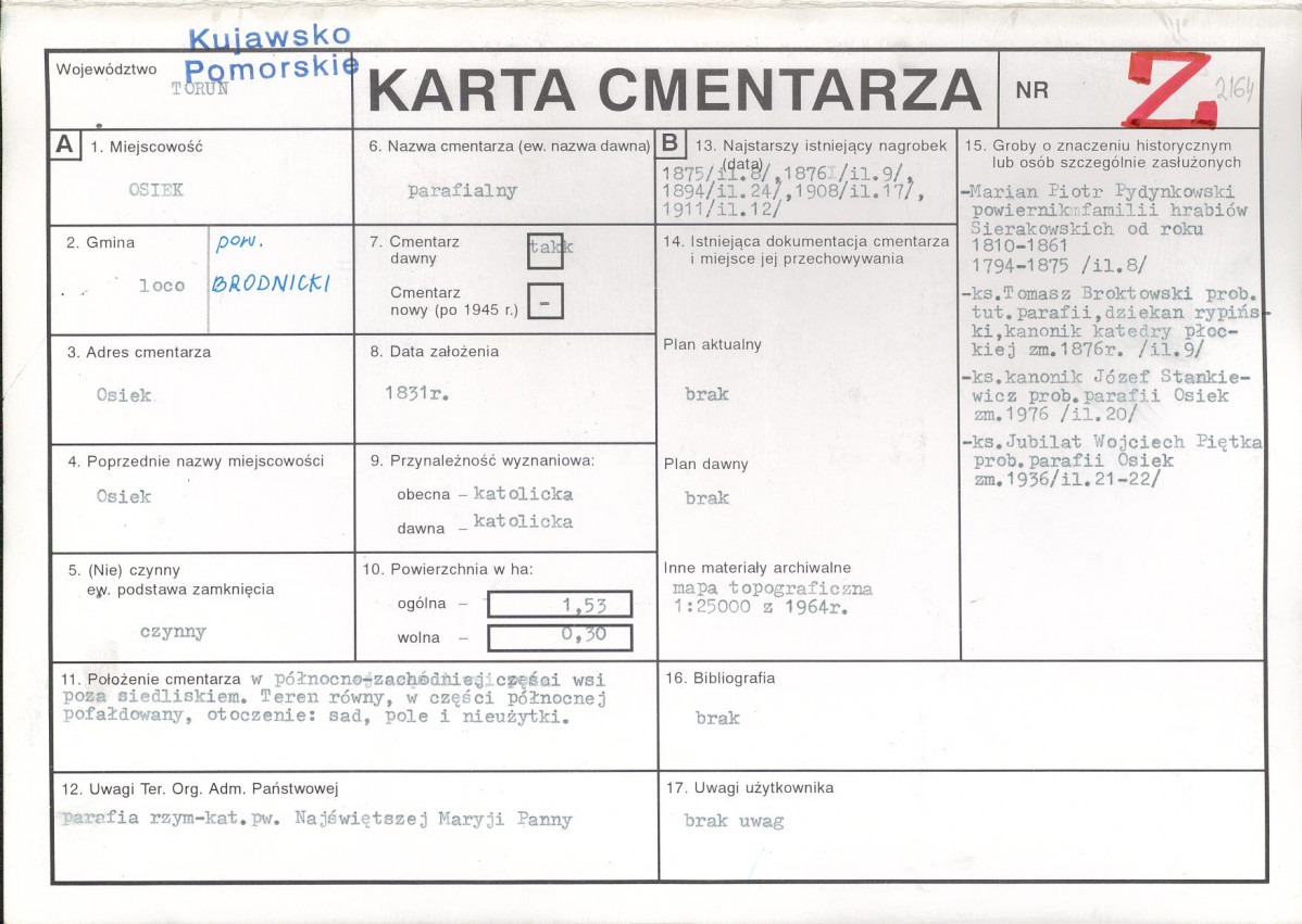 KC - Karta cmentarza, skan nr 1