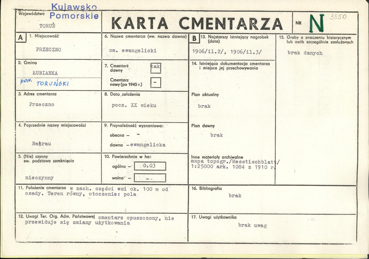 KC - Karta cmentarza, skan nr 1