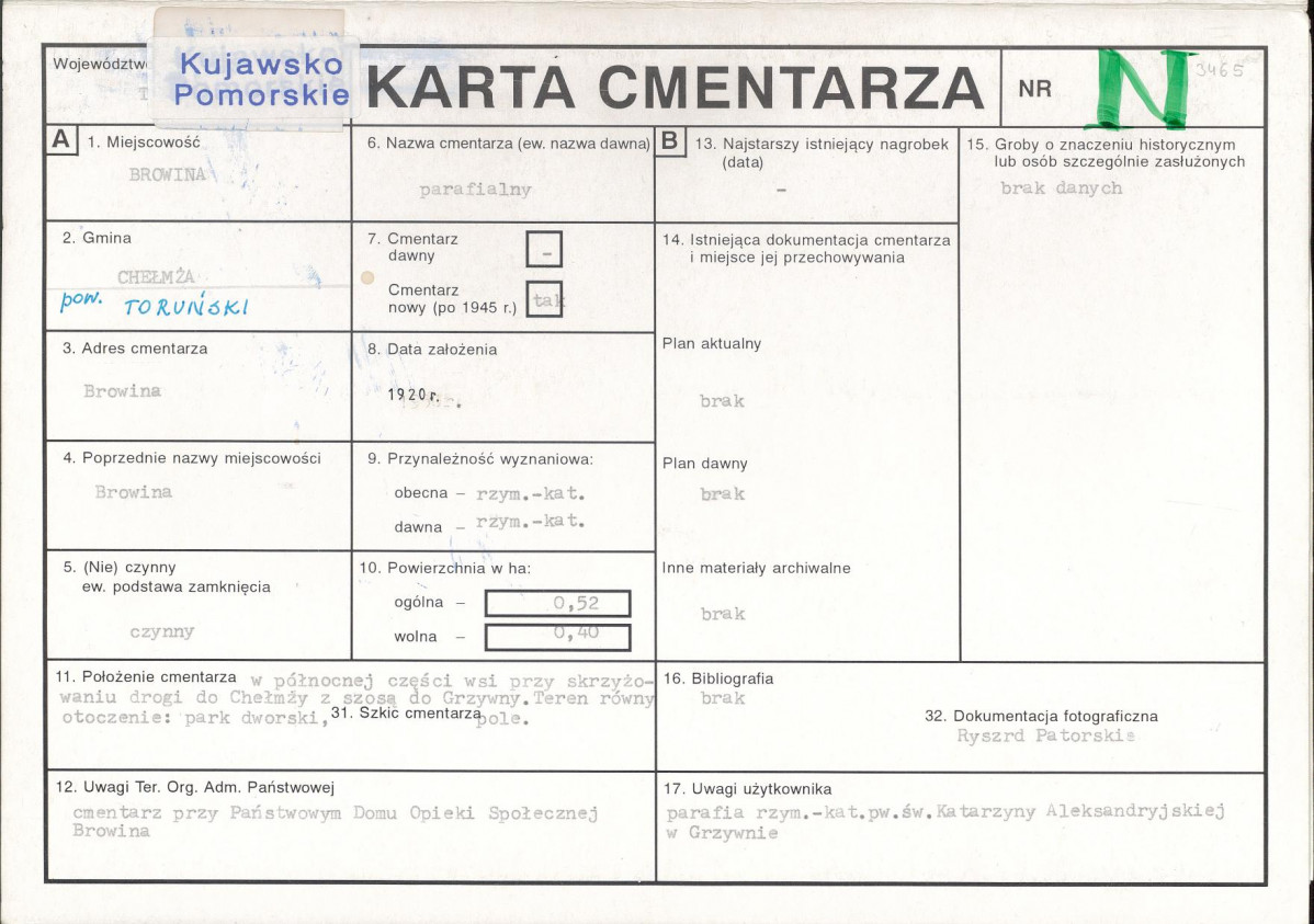 KC - Karta cmentarza, skan nr 1