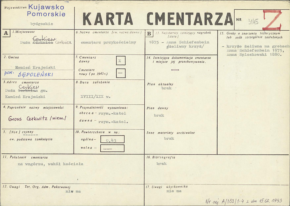 KC - Karta cmentarza, skan nr 1