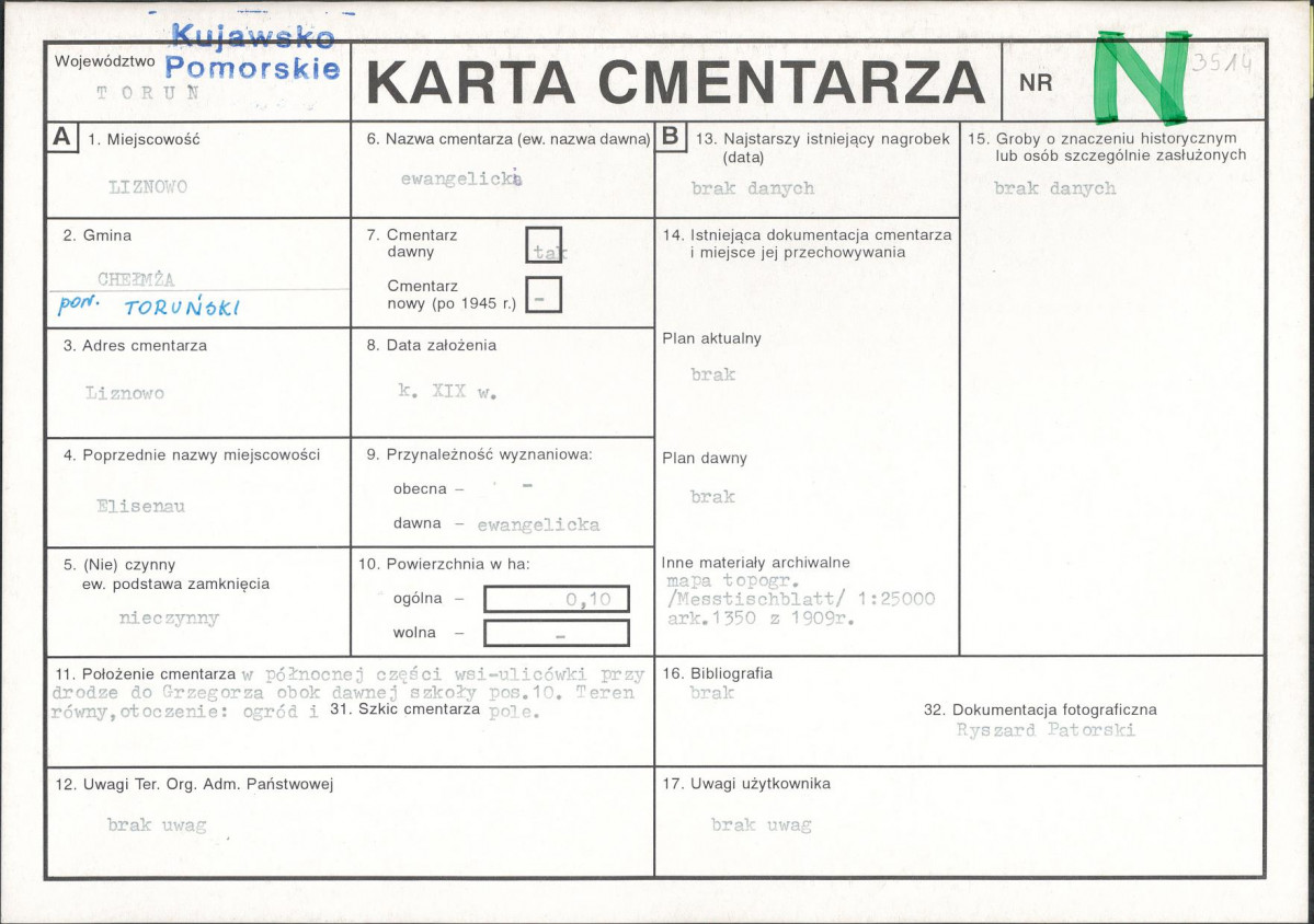KC - Karta cmentarza, skan nr 1