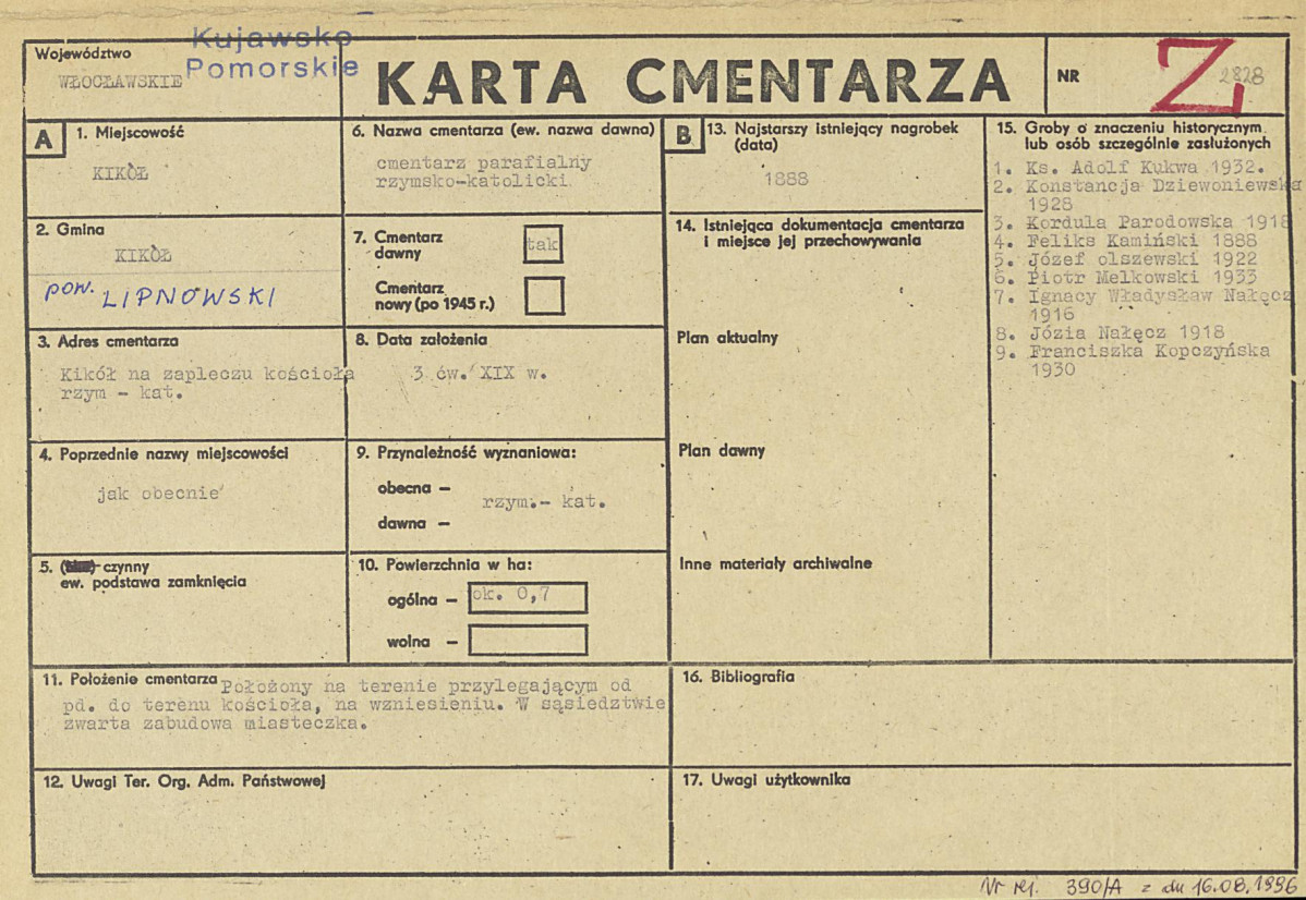 KC - Karta cmentarza, skan nr 1